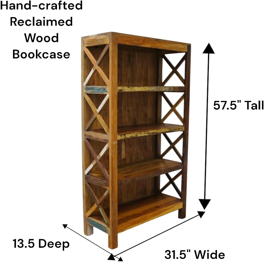 Rustic Reclaimed Wood Bookshelf, Handcrafted Open Storage Display Shelf