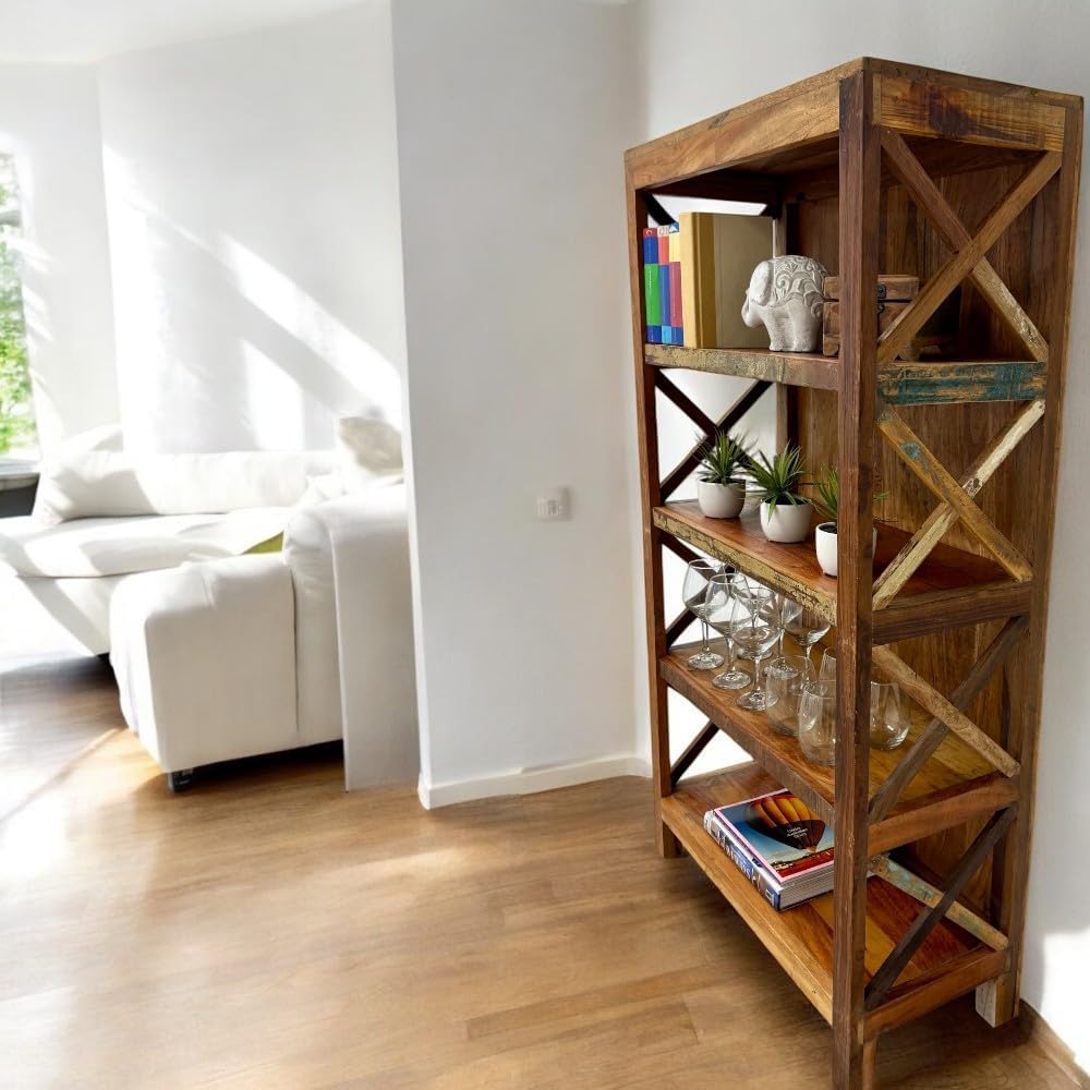 Rustic Reclaimed Wood Bookshelf, Handcrafted Open Storage Display Shelf