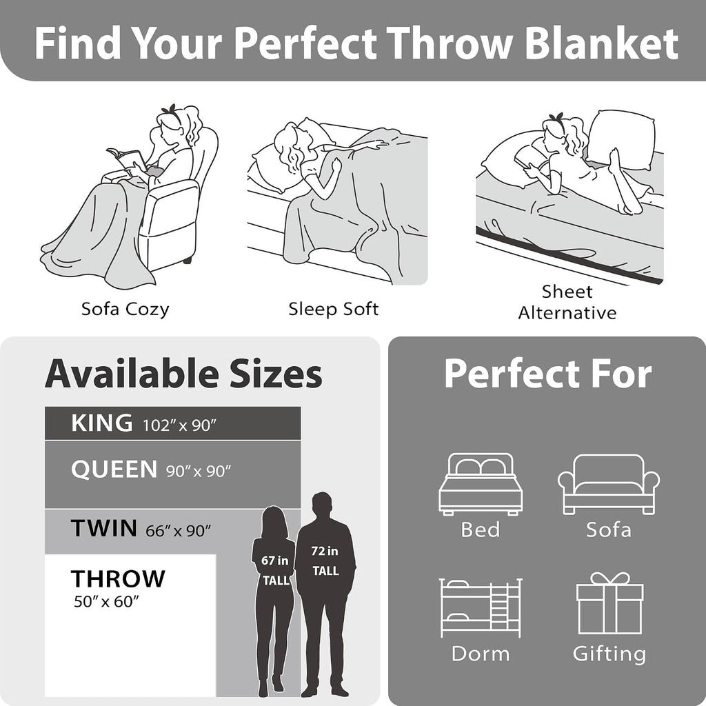 Velvet Plush Throw Blanket – Soft Cozy All Season Sofa Bed Blanket