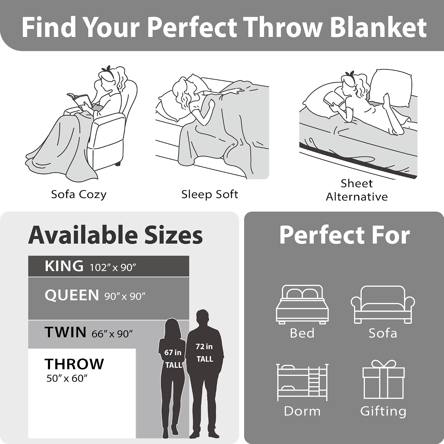 Velvet Plush Throw Blanket – Soft Cozy All Season Sofa Bed Blanket