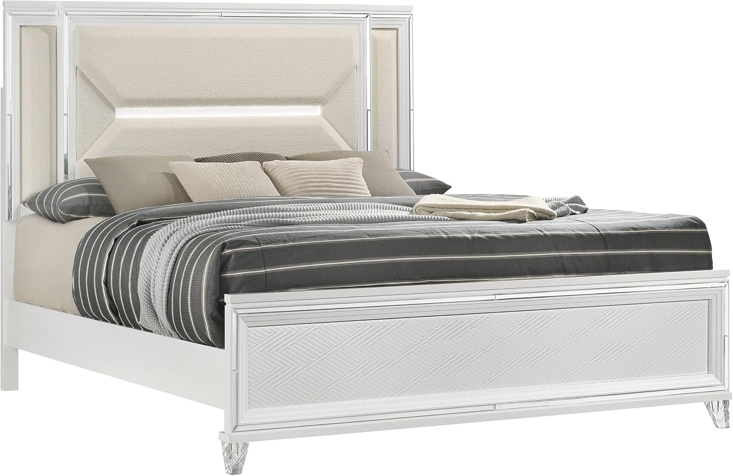 Modern Contemporary Upholstered Bed Frame with Headboard, Platform Support, Neutral Bedroom Furniture