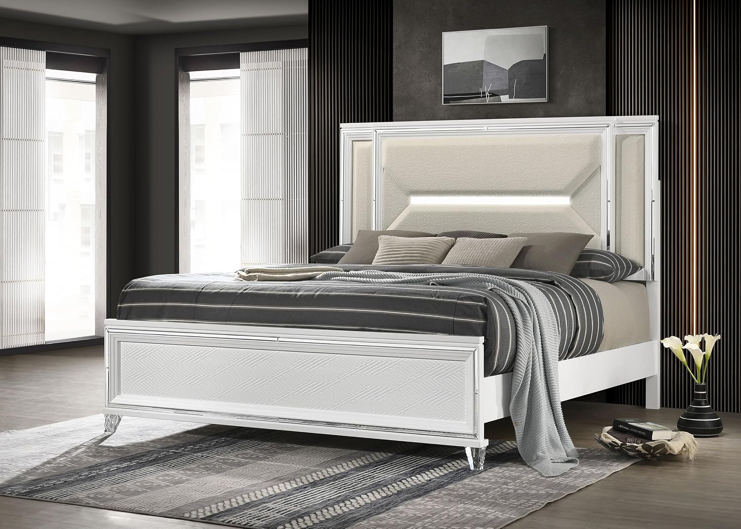 Modern Contemporary Upholstered Bed Frame with Headboard, Platform Support, Neutral Bedroom Furniture
